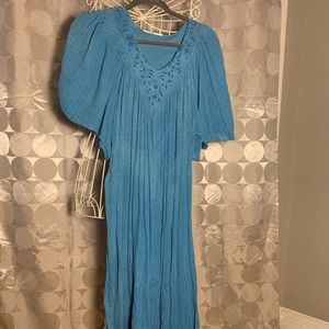 Blue crepe fabric loose house dress